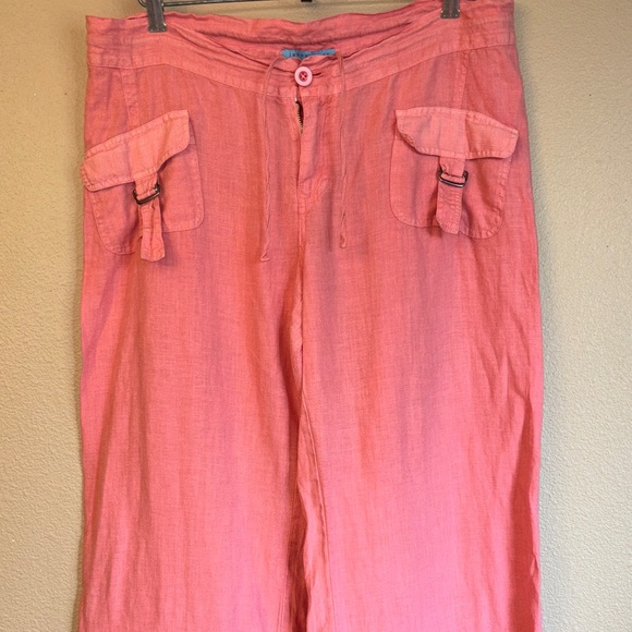 Johnny Was Size MEDIUM Coral Pink Linen Wide Leg Button-Front Pants - Picture 3 of 16